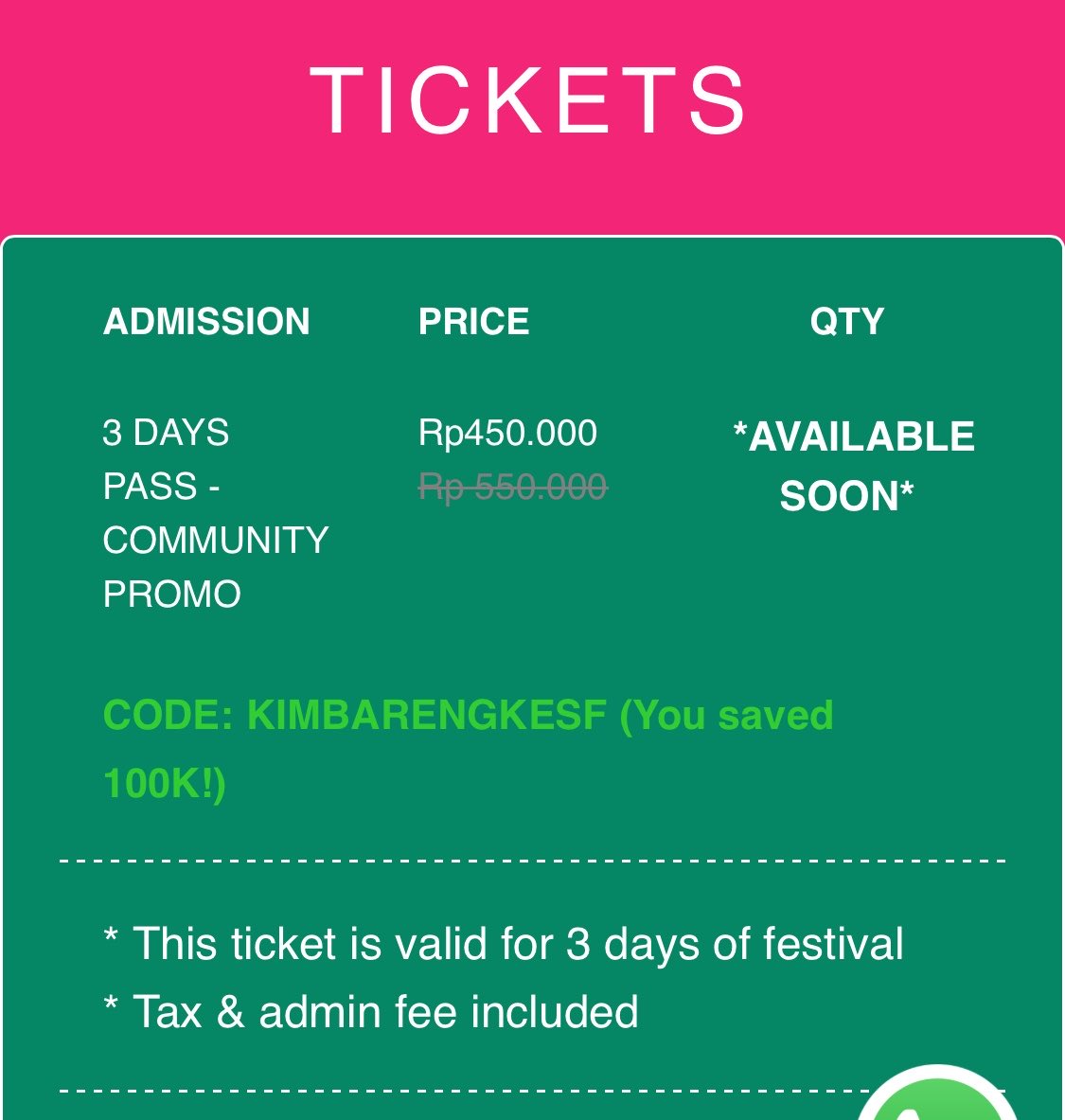 akimanifesto's tweet photo. Hii guys kalo kalian ada yang mau beli ticket 3 day pass synchronize fest aku punya potongan 100rb dengan cara pakai code aku “KIMBARENGKESF” let’s go lebaran musik bareng synchronize #tiketsynchronize #synchronize #zonauang #infokonser #tiketkonser #infotiket https://t.co/a5wmLOYlqO