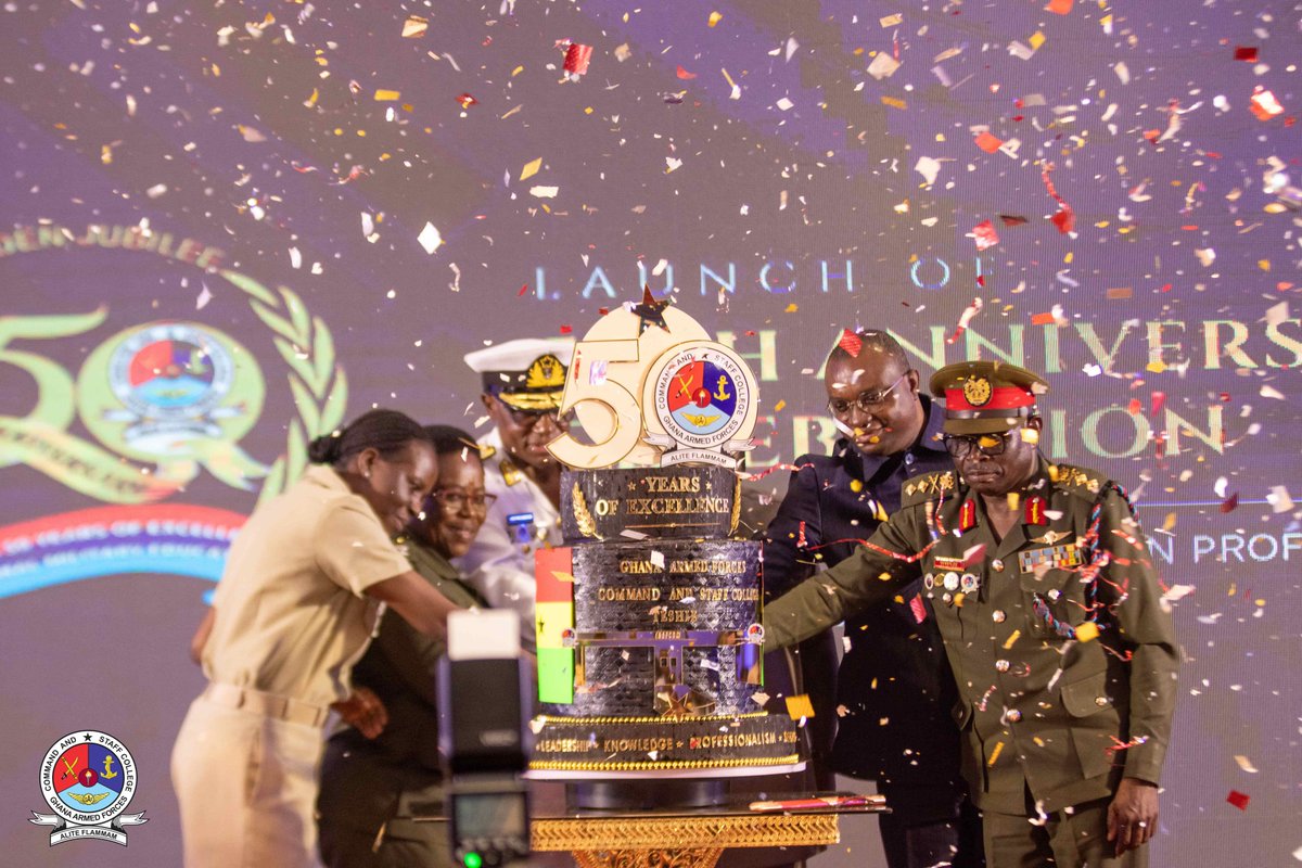gafcscofficial's tweet photo. The Ghana Armed Forces Command and Staff College (GAFCSC) has officially launched its 50th Anniversary celebrations at Hamidu Hall, Teshie, on Tuesday, 30 June 2026, under the theme "Celebrating 50 Years of Excellence in Professional Military Education."

https://t.co/ihTjoFkGOJ https://t.co/aDgNsk4rvZ
