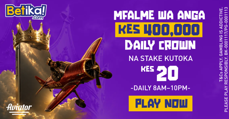 betikaKe's tweet photo. Kuna 👑 Crown that needs your name on it! Challenge ni can you hit the HIGHEST single Multiplier kwa Aviator? Prove it na 20BOB or more ushike share yako kwa prize pool ya KES 400K plus DAILY!
 Positions 1-5 wanapata Cash Prizes na 6-2000 FREE ROUNDS! Aya, kichwa iko ready?
