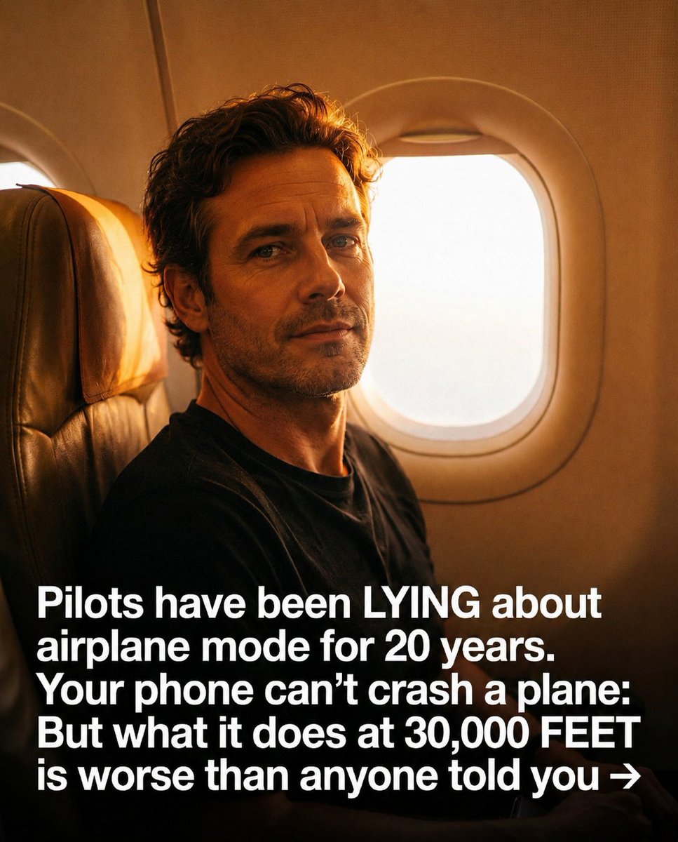 Upliftyourmnd's tweet photo. PILOTS HAVE BEEN LYING ABOUT AIRPLANE MODE FOR 20 YEARS.

Your phone can't crash a plane.

But what it does at 30,000 FEET is worse than anyone told you.

🧵 https://t.co/nogfad3STp