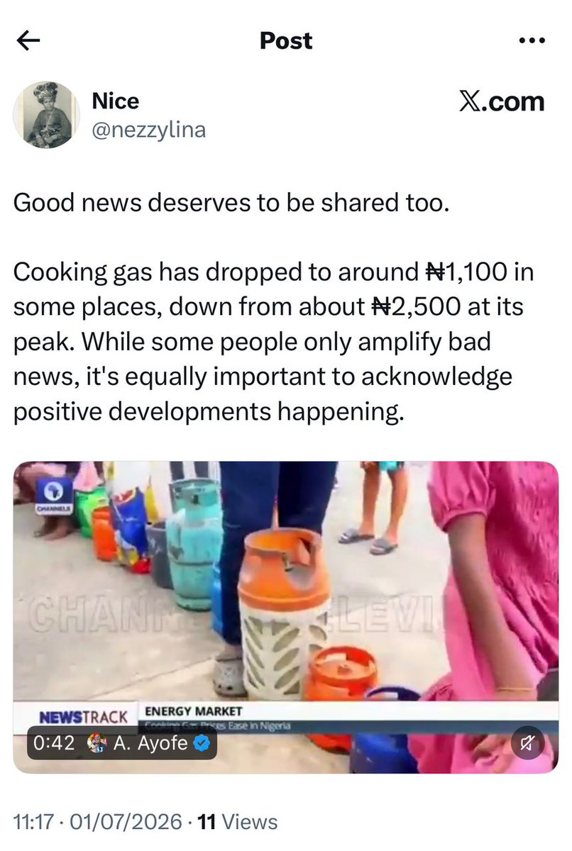 idofoi's tweet photo. Cooking gas price has crashed from ₦2,500 to just ₦1,100 in many places!
Relief is finally here for Nigerian homes.
While others spread only bad news, let's celebrate this positive change.
Share this good news! #GasPriceDrop #NigeriaRising #GoodNewsMatters https://t.co/zPVav5Xg5X