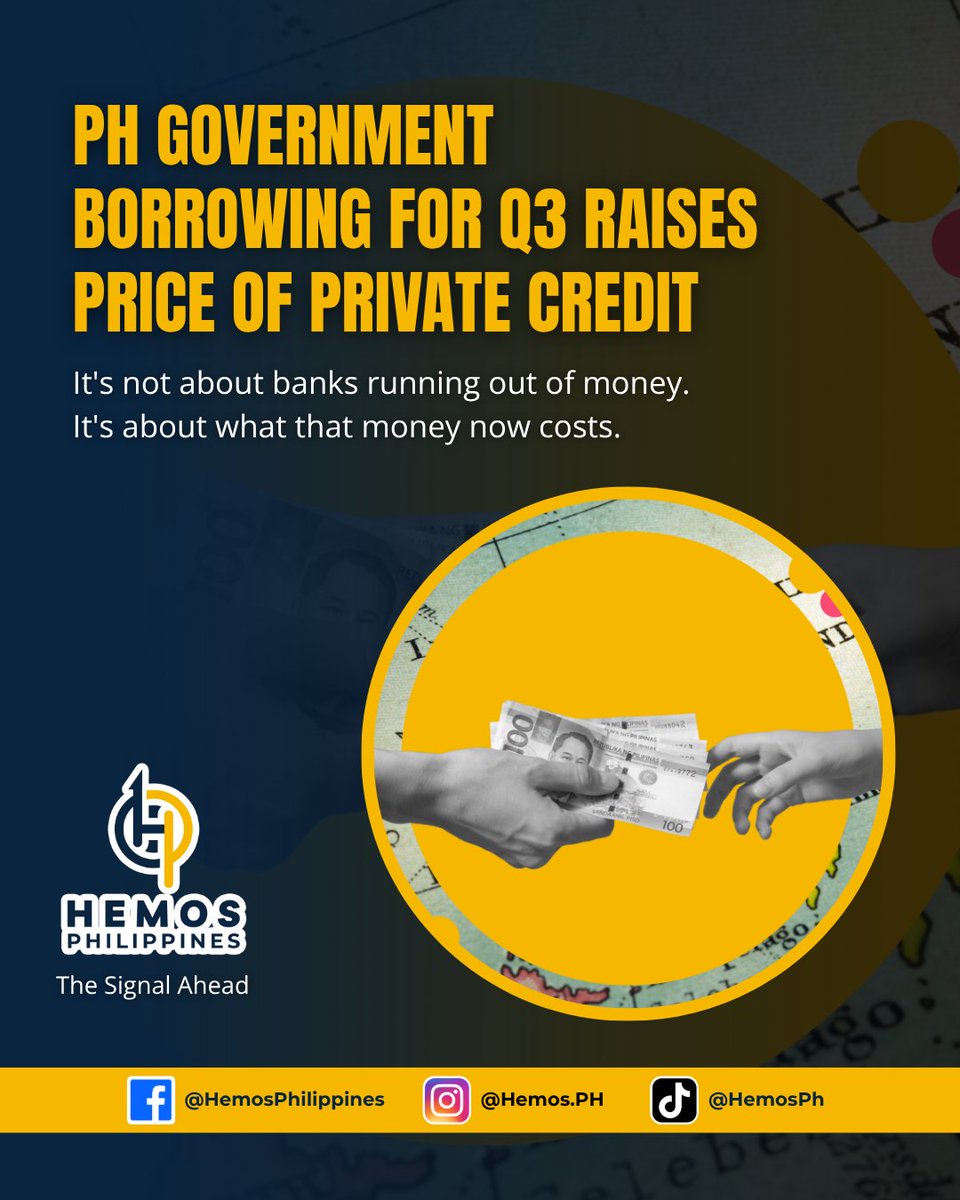 hemos_ph's tweet photo. The biggest consequence of the government's ₱1.12 trillion borrowing program isn't less liquidity.

It's that every private borrower now has to compete against a higher risk-free return, quietly reshaping how banks price business loans.

Article here: 
https://t.co/voQo9mZghb https://t.co/vem2vMWFsP