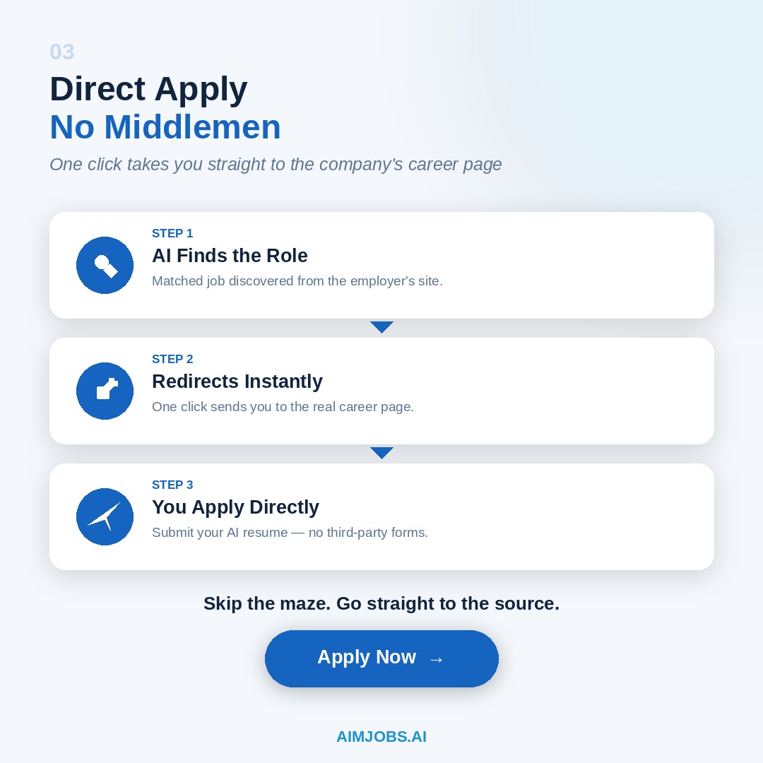 aimjobsai's tweet photo. Job portals show you what they want
to show you.

https://t.co/6Pwpavy0tr goes straight to the source.

Real company career pages. Worldwide.
One click apply — no middlemen.

That's the difference.

👉 https://t.co/CUGKWCA76f
📩 hr@aimjobs.ai

#JobSearch #AIJobs #AimJobsAI https://t.co/qes2JKRvUo