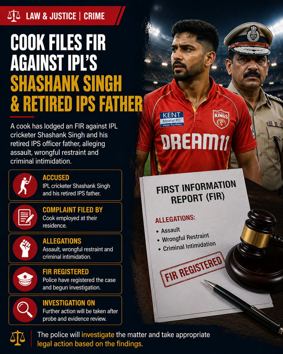 ObservedIndia's tweet photo. Cook alleges he was beaten and thrown out of the house in an FIR against IPL's Shashank Singh and his retired IPS father. #ShashankSingh #IPL #FIR https://t.co/bKuDf6KOnW