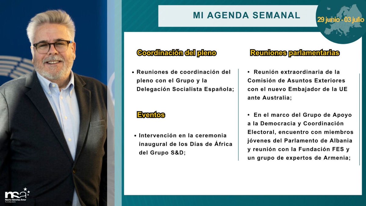 NachoSAmor's tweet photo. Esta semana seguimos! 

🌍Intervención en la sesión inaugural de los African Days de @TheProgressives;

🗳️En el marco del @EP_DEG, reunión con parlamentarios de #Albania, y con grupo de expertos de #Armenia y @FESonline;

🇪🇺Reunión extraordinaria @EP_ForeignAff

⬇️Agenda⬇️ https://t.co/BK1yhqUTs8