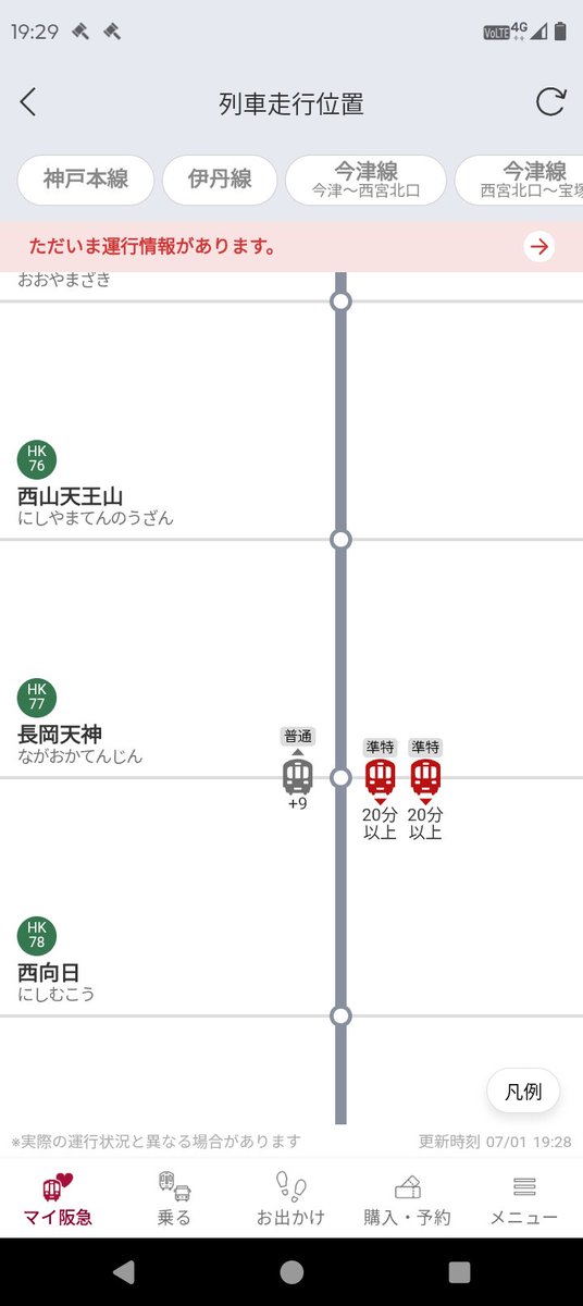 hokusetsu_exp's tweet photo. 阪急京都線、午後の事故でだいぶダイヤ混乱してますかね
長岡天神で準特急が並び、片方の準特急を河原町まで臨時停車扱いでしょうか🙄 https://t.co/snnu46sTa7