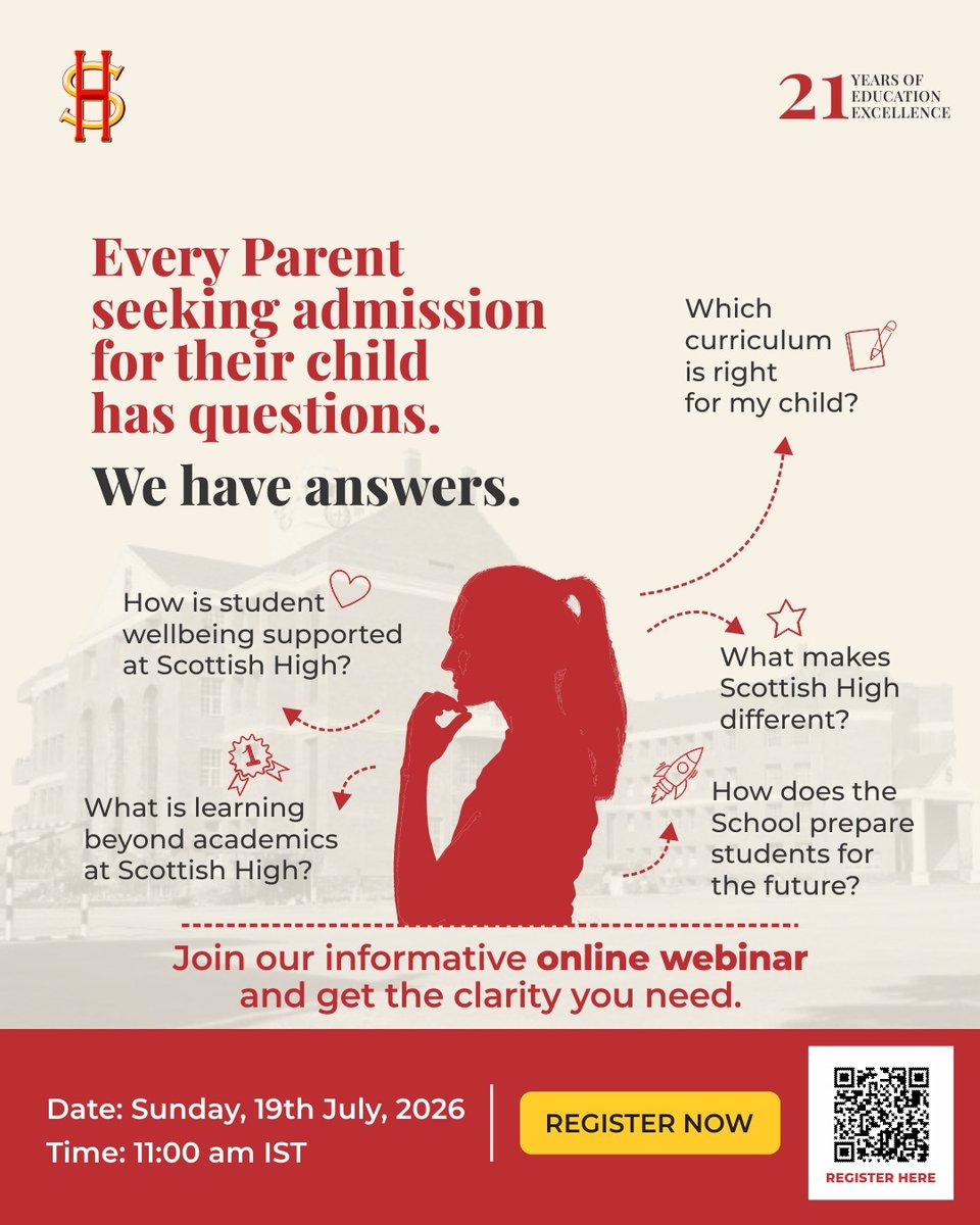 scottish_school's tweet photo. All About Scottish High: Culture, Curriculum & Community

Join our online webinar and get answers to all your questions about academics, school life, values, and opportunities at Scottish High.

Sunday, 19 July 2026
11:00 AM IST

Register Now: https://t.co/WiPYJE1f9P
To Know More:- https://t.co/poUiShm3OP

Tel: 0124-4112781-90, Mobile: +91 9953849226

#ScottishHighInternationalSchool #SHIS #webinaronline #schooladmissions #internationalschool