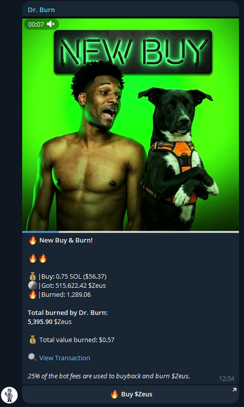 DrBurnBot's tweet photo. Some onchain $ZEUS burns happening just because that's what we do.

We are still looking for beta testers of our trading bot. Our announcement buy &amp; burn bot is fully functional. 

$SOL $ANSEM $ZEUS https://t.co/YZfwfzrARn