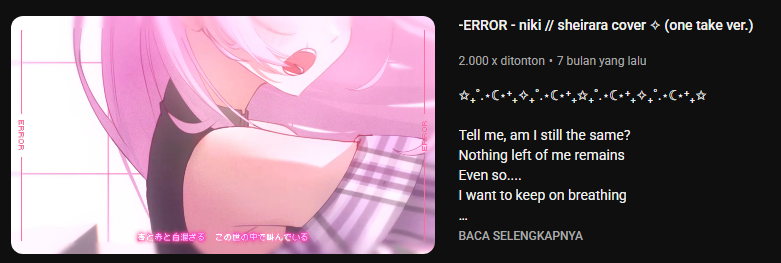 sheirara's tweet photo. AAAAAAA------
THANK YOU SOOO MUCH FOR 2K VIEWS!!!!

another one take session soon... wait for me yah (˶˃ ᵕ ˂˶) .ᐟ.ᐟ

Link: https://t.co/h8k9wOSuyb

#sheirara #vtuber #error #歌ってみた https://t.co/24DZnBtku0
