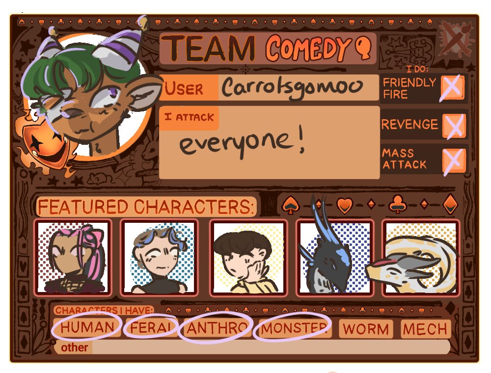 RLCarrotsGoMoo's tweet photo. You guys should go follow me on artfight...

the team card isn't my best work, but �� https://t.co/ALmqKXYs2Y