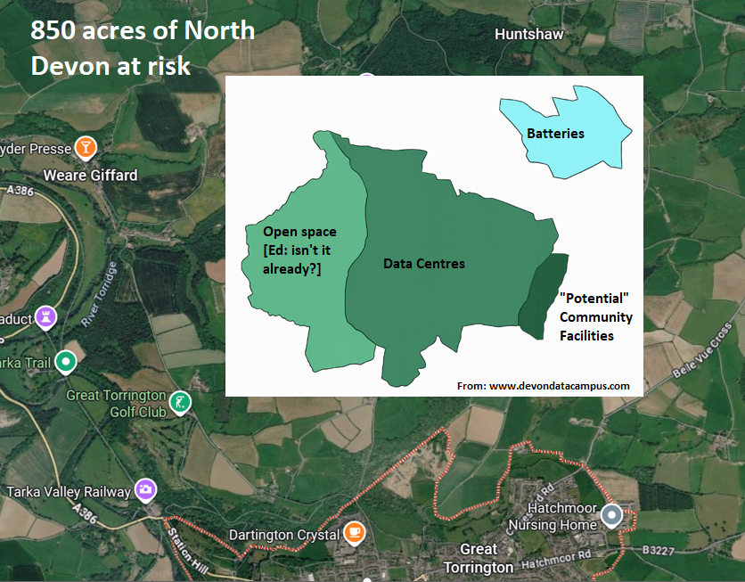 RosieP4's tweet photo. Another horrific proposal
850 acres of North Devon countryside at risk
Here's how you can share your views:
Data centre (Valeon): valeon@devondatacampus.com
Battery storage: battery@devondatacampus.com
And project info: https://t.co/KpywpChIvx https://t.co/mphC8buDtP