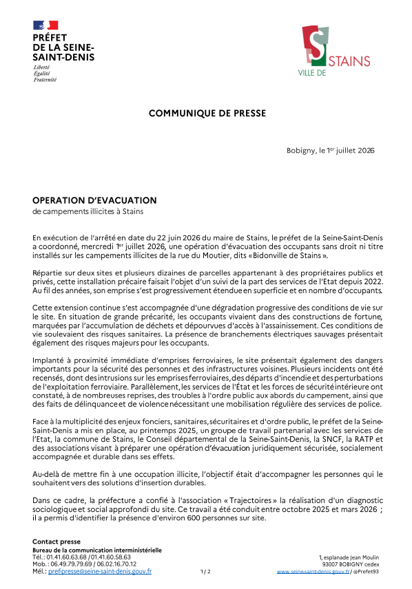 Image de Préfet de la Seine-Saint-Denis : Communiqué de presse du préfet de la Seine-Saint-Denis ⤵️
👉 Aussi disponible sur le site internet