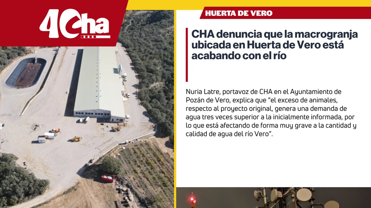 chunta's tweet photo. 🐷 CHA denuncia que la macrogranja ubicada en Huerta de Vero está acabando con el río

Nuria Latre: "El exceso de animales respecto al proyecto original está afectando de forma muy grave al río Vero"

🔗 https://t.co/f1cAJogsl2