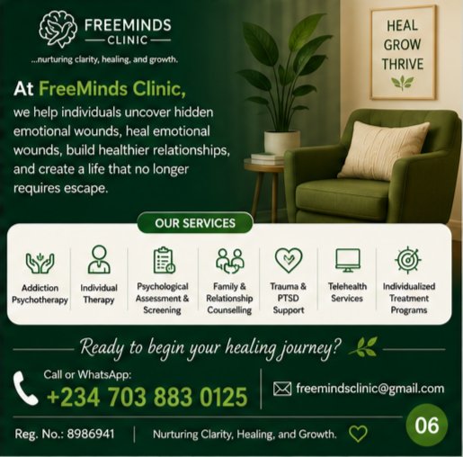 FreemindsClinic's tweet photo. Healing starts when pain becomes known.

Which one resonates with you?

At FreeMinds Clinic, we help people uncover hidden emotional wounds, build healthier coping skills, and create lives that no longer require escape.

📞 Call/WhatsApp: +234 703 883 0125

#MentalHealth #Trauma https://t.co/pDKkO1IZM2
