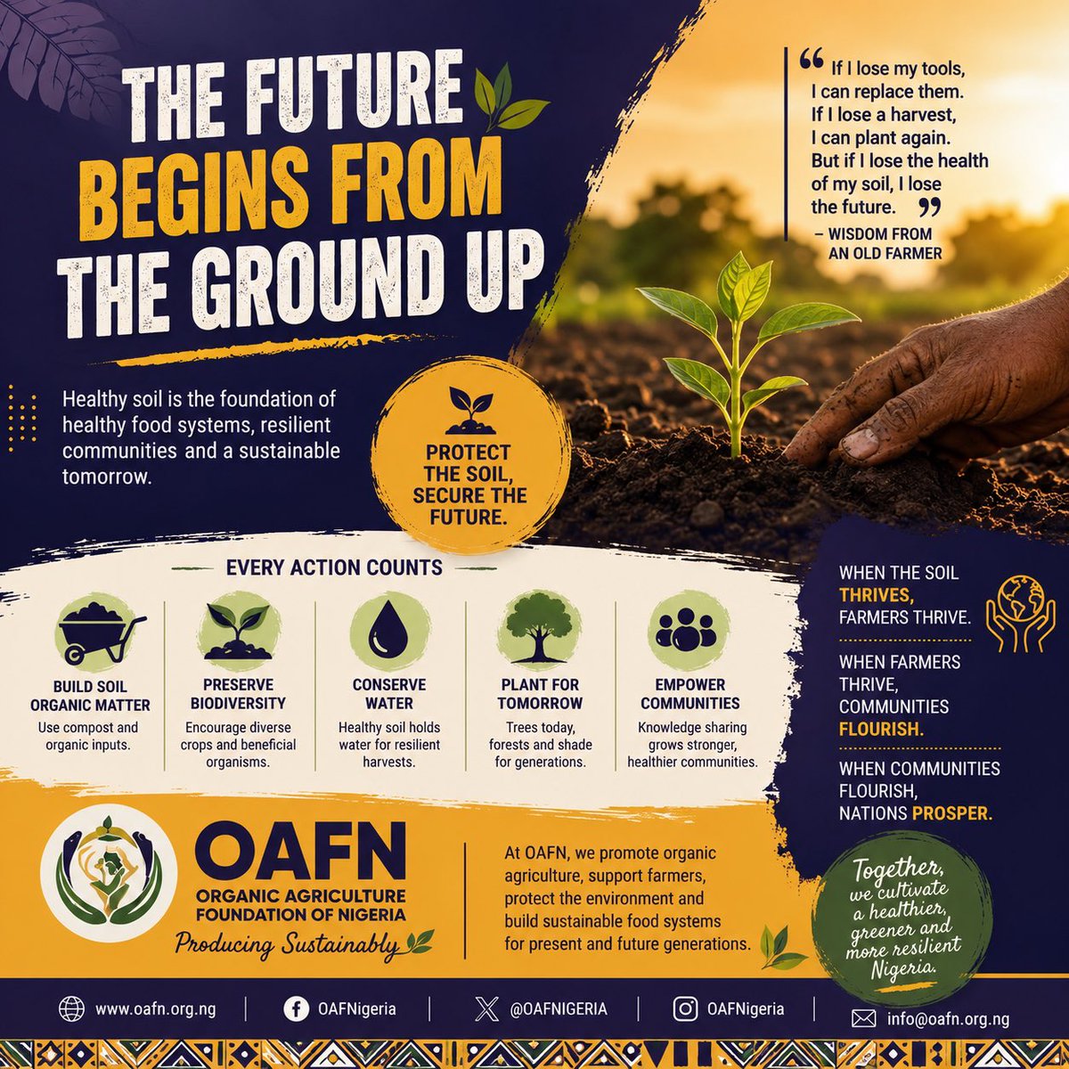 OAFN7350171's tweet photo. Healthy soil is the foundation of every healthy harvest. 🌱

Protect the soil today, and you protect the future of our farmers, our food, and our communities.

Because when the soil thrives, everything else can too.

#OAFN #HealthySoil #OrganicNigeria #SustainableAgriculture https://t.co/c1KNoT3P0W