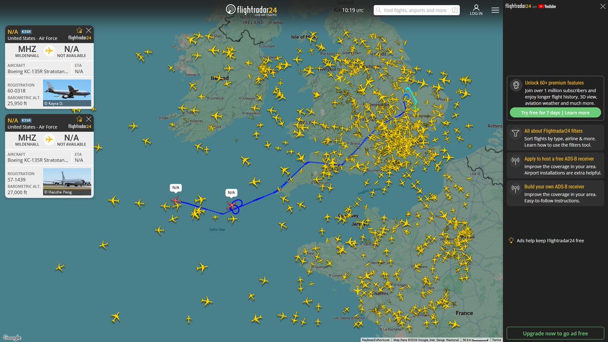 AIYeyENGDdJkjTr's tweet photo. July 1, 2026
#RAF Mildenhall ==>
#NoCALLSIGN #AE0359 USAF KC-135R Stratotanker
#NoCALLSIGN #AE0376 USAF KC-135R Stratotanker https://t.co/RlGXkJT2l8