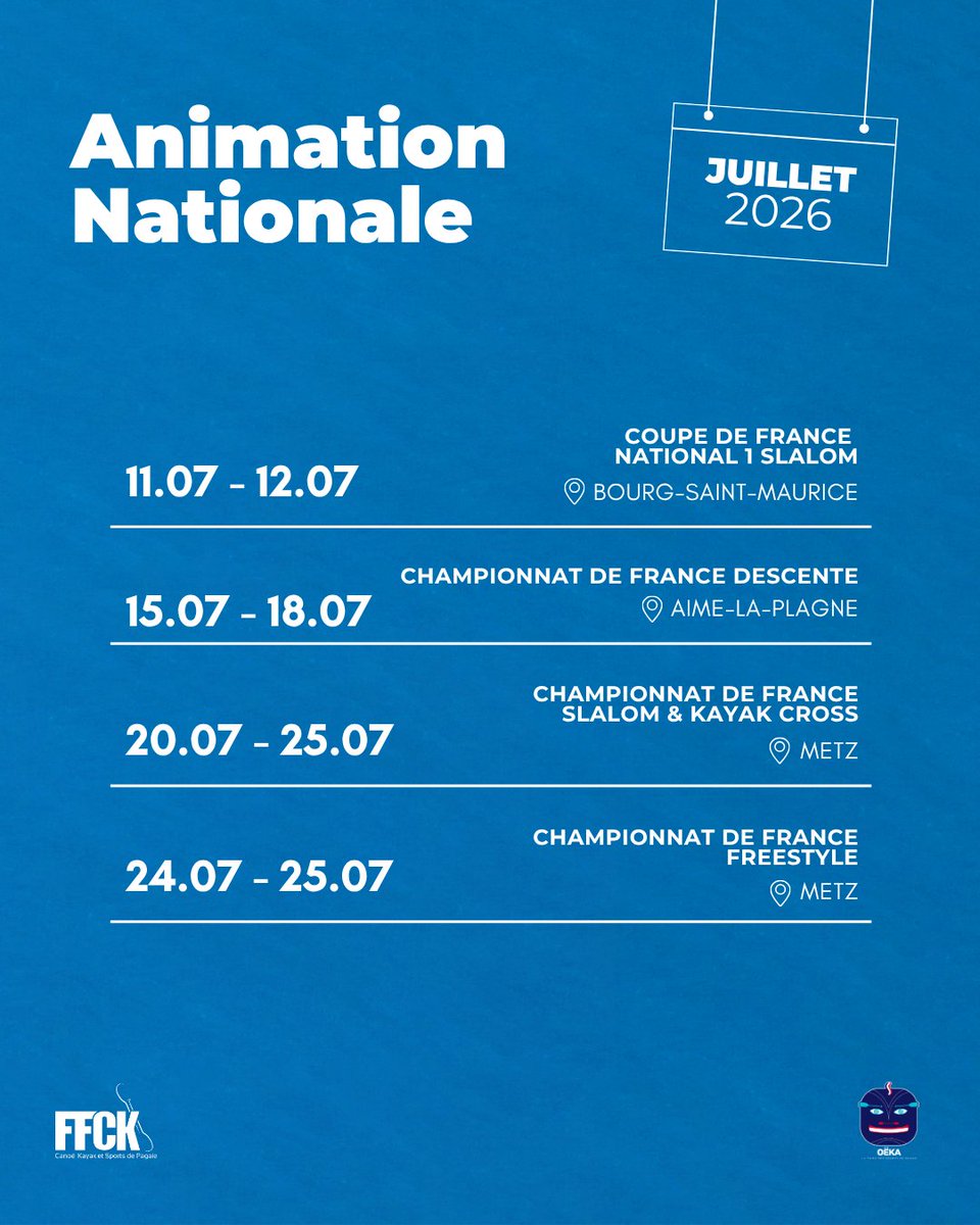 FF_CanoeKayak's tweet photo. 📷 Championnats de France sont inscrits au calendrier de l'animation nationale de juillet 📷

Retrouvez les dates des compétitions ci-dessous 📷 https://t.co/7264XjTVjo
