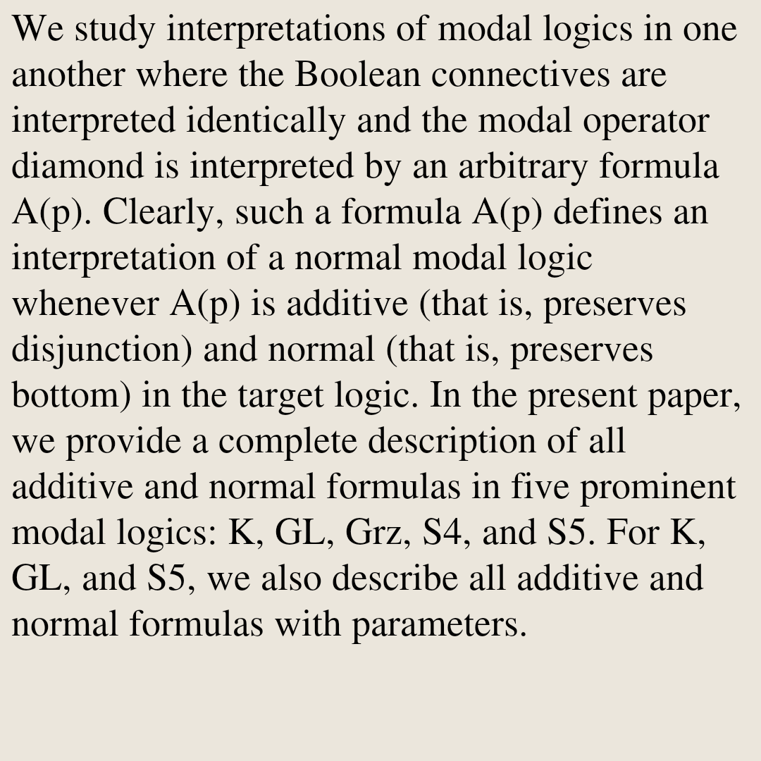 PRWT's tweet photo. On Interpretations of Normal Modal Logics

Lev V. Dvorkin
https://t.co/TNGhgB5DMU [𝚖𝚊𝚝𝚑.𝙻𝙾] https://t.co/3tMjYmNojd