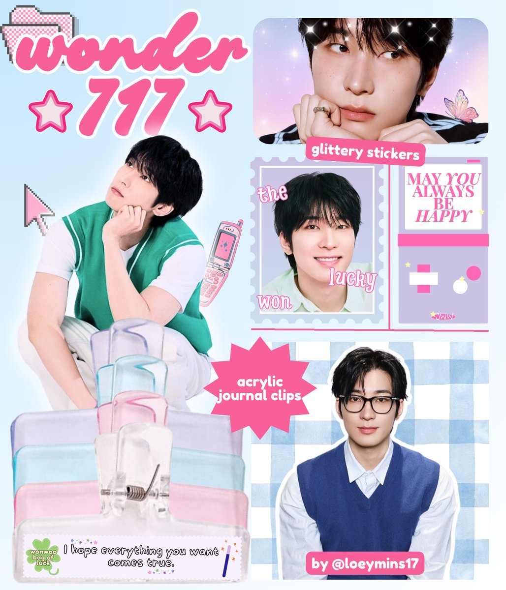 loeymins17's tweet photo. step into wonder 717 🔮✨
— wonwoo day 2026 fan support by @loeymins17 🌟

🪄 limited qty, 1:1 only
🪄 journal clip or sticker set
🪄 likes &amp; rts are appreciated ☻

see u at:
˗ˏˋ #WonwoosGlitterZone 🩷 
˗ˏˋ #woncattoberryph (b1) 🍓
˗ˏˋ #TeaTimeWithWONWOO (pm) 🍵 https://t.co/fl9kFmlhXB