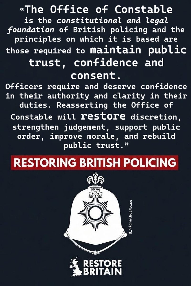 _SignalNotNoise's tweet photo. Restore British Policing and the Office of Constable.

Taken from the Restore Britain "Restore British Policing" Policy which dropped today.

#RestoreBritain #RupertLowe https://t.co/jyfgeM2mg6