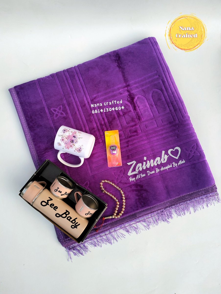 Nana_rayl's tweet photo. Customised sujood Essentials for Zainab 💜 

Customised prayer mat
Customised mug 
Customised Vaccum flask 
Dhikr Counter
Tesbih
Customised box

Price - ₦40,000

Location - Abuja / Suleja
08141304604
https://t.co/L2kwLrZaGt

.

.
@Nana_Crafted

 #abujaislamicstore  #islamicgift https://t.co/qC69WJL9XI