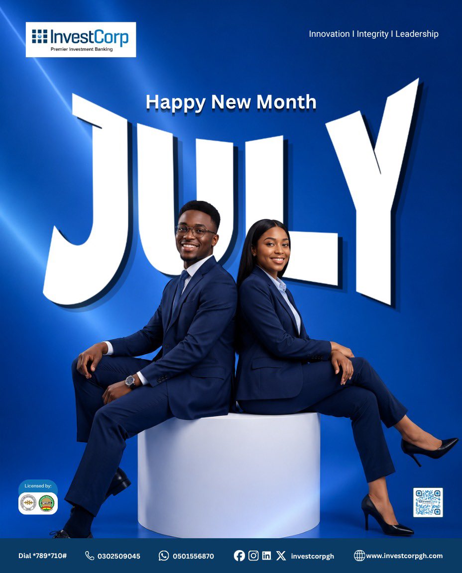 InvestCorpgh's tweet photo. New month. New goals. New possibilities.

Welcome to July! May this month bring growth, success and smart financial decisions.

Happy New Month! 💙 https://t.co/C2yuabxOBw
