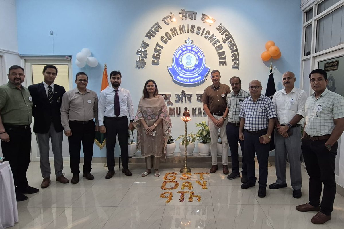 CgstJammu's tweet photo. CGST J&amp;K celebrated 9th GST day with theme ‘सुगम कर व्‍यवस्‍था, सशक्‍त भारत’, marking another milestone in India’s journey towards economic unity and strength. The occasion witnessed interaction with trade and industry highlighting the benefits and achievements of GST @cbic_india https://t.co/wdxMy5hMDo