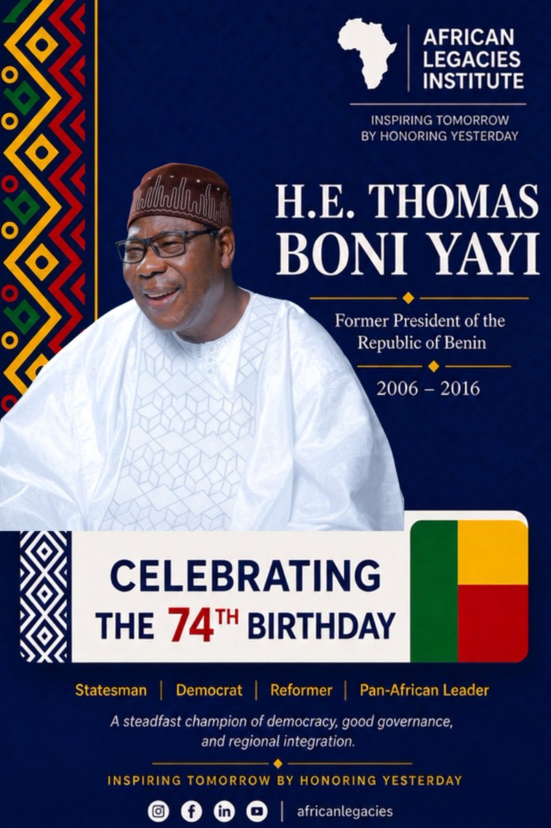 AfricanLgacies's tweet photo. 🎉Happy 74th Birthday to H.E.  Boni Yayi!

Former President of #Benin &amp; former Chairperson of the African Union, your continued service reminds us that leadership extends far beyond public office.

Wishing Your Excellency joy, health, &amp; continued impact.

 #Africanlegacies https://t.co/8mAPitoFFF