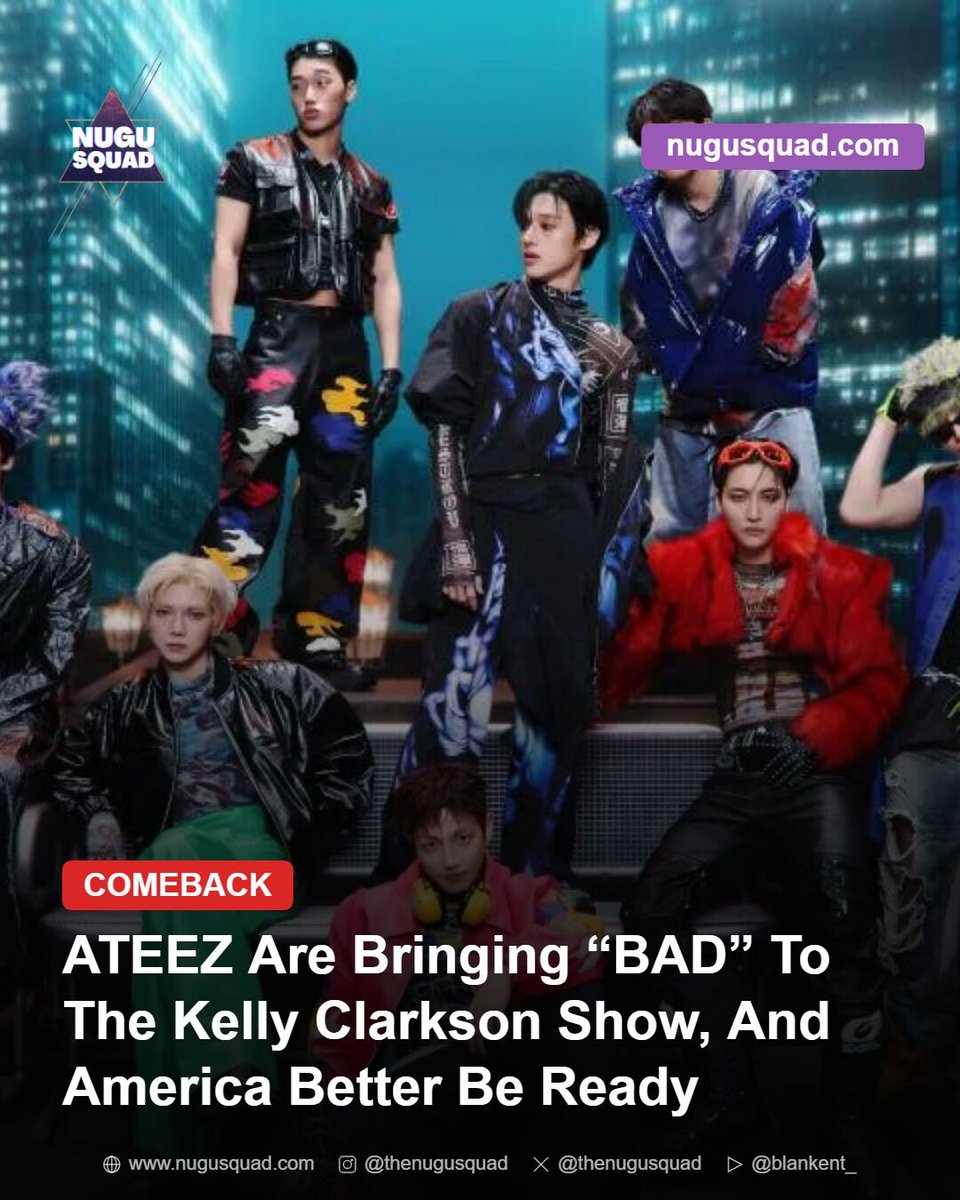 TheNuguSquad's tweet photo. 🔗 Read more: https://t.co/SxgJIKuQ85
ATEEZ Are Bringing “BAD” To The Kelly Clarkson Show, And America Better Be Ready
ATEEZ return to The Kelly Clarkson Show on July 1 to perform “BAD,” the powerful title track from their new mini album “GOLDEN HOUR : Part.5.”
#Comeback #ATEE https://t.co/YlNpjpHrcg