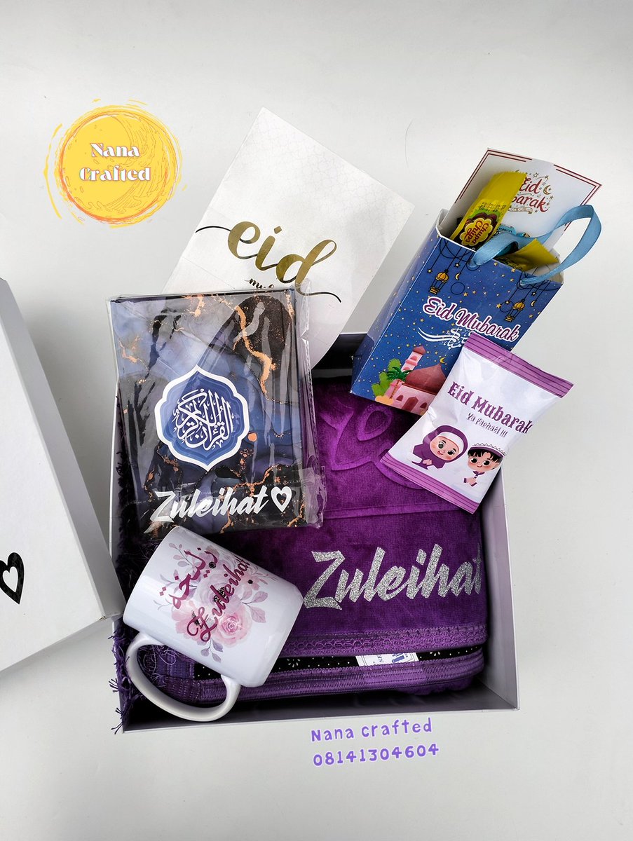 Nana_rayl's tweet photo. For Zuleihat 💕 

Customised sujood Essentials 💜 

Customised prayer mat
Customised mug 
Customised Quran
Treat party pack 
Customised box

Abuja 
08141304604

.

.

#nanacrafted #abujaislamicstore #dhikrcounter #islamicgift https://t.co/jNpicZhLhs