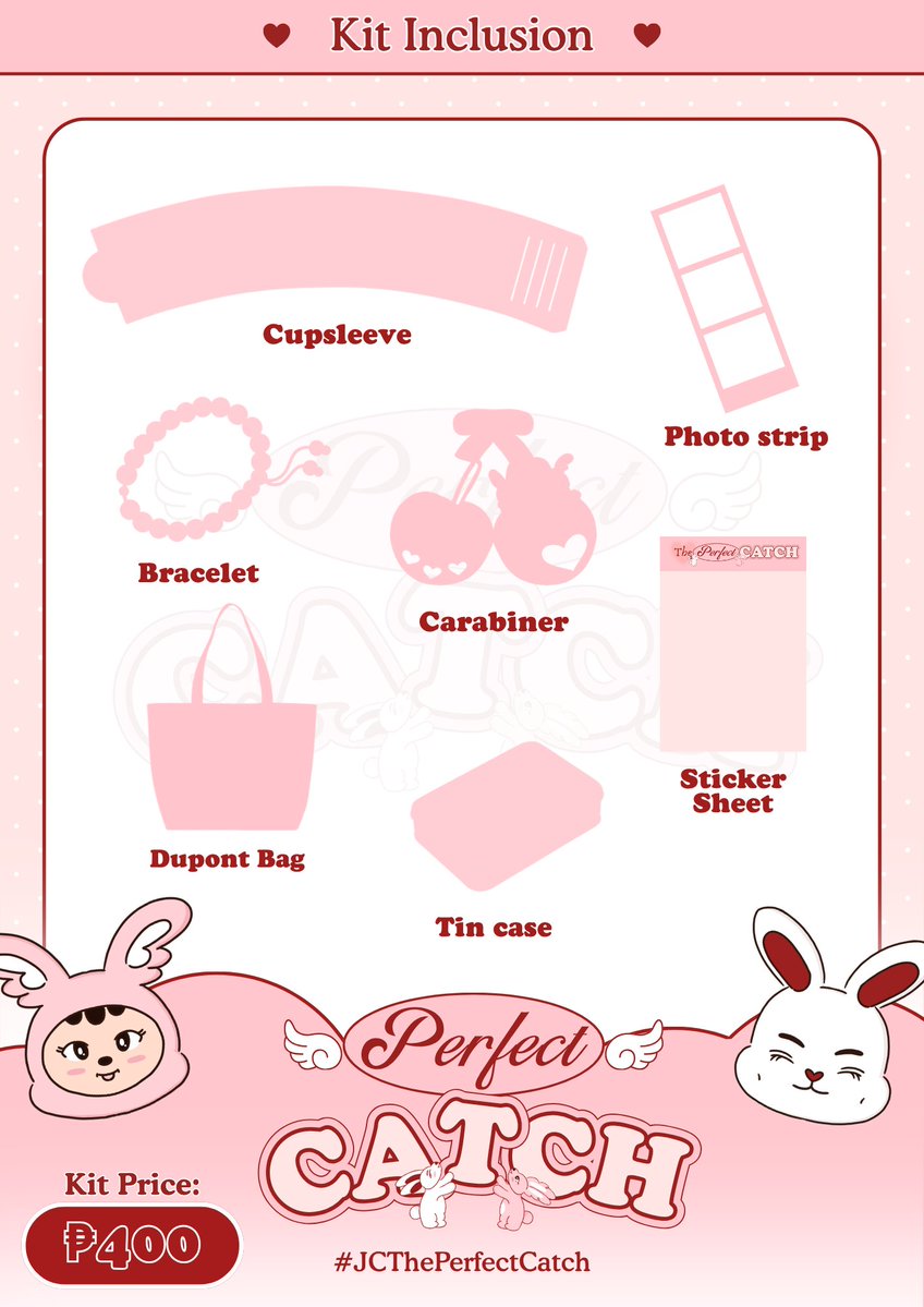 perfectcatchjc's tweet photo. KIT INCLUSIONS PREVIEW 🍒🐇
 
 ˚₊‧꒰ა 𝙏𝙃𝙀 𝙋𝙀𝙍𝙁𝙀𝘾𝙏 𝘾𝘼𝙏𝘾𝙃 ໒꒱ ‧₊˚
A JeongCheol Cupsleeve Event 
📅 August 1, 2026

📍Malolos, Bulacan 
📍Sampaloc, Manila

kit reveal on 07/03 @ 8:00 pm 

#JCThePerfectCatch https://t.co/rv4luJj4Lv