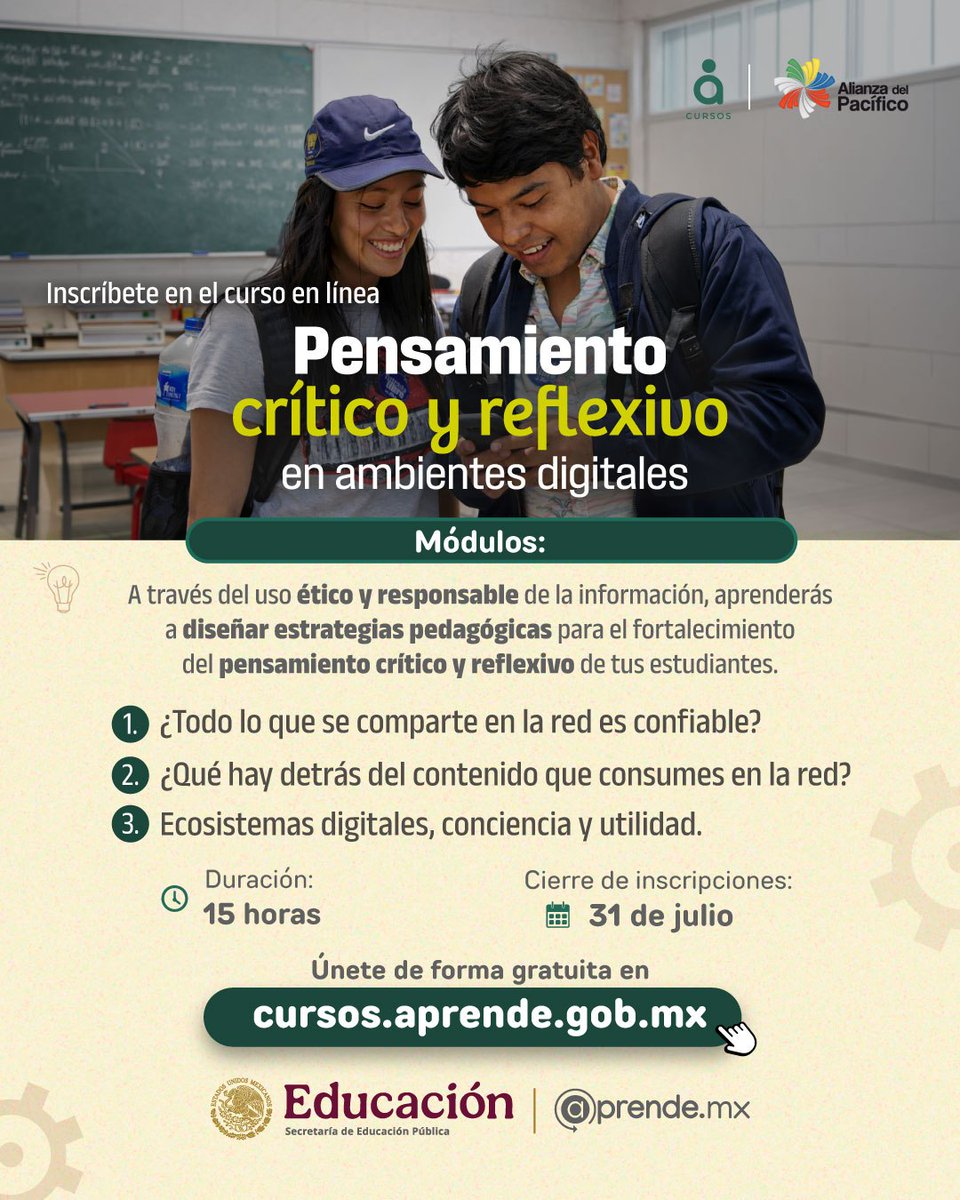 CursosAprendeMX's tweet photo. ¿Crees que todo lo que ves en internet es verdadero? 🤔

En colaboración con @A_delPacifico, creamos un #CursoEnLínea en el que te enseñaremos a mejorar el pensamiento crítico en el ámbito digital. 💻

Inscríbete en: https://t.co/66NjGOfPqt https://t.co/EugUDZTOgu