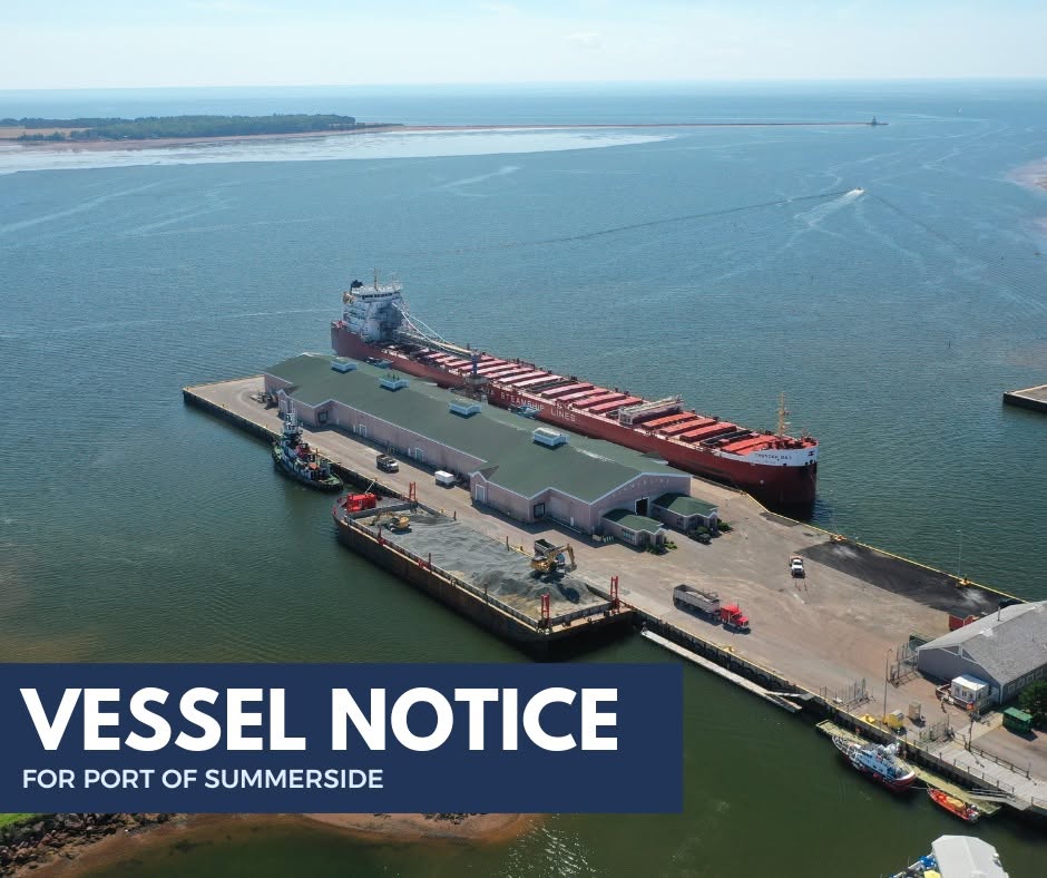 SummersidePort's tweet photo. 🚢 The MV Jean Joseph is expected at Port early tomorrow morning (July 2) with truck traffic heading towards West Drive. Discharge operations are expected to take 8-10 hours.

#Summerside https://t.co/mqUjlaJ5fZ