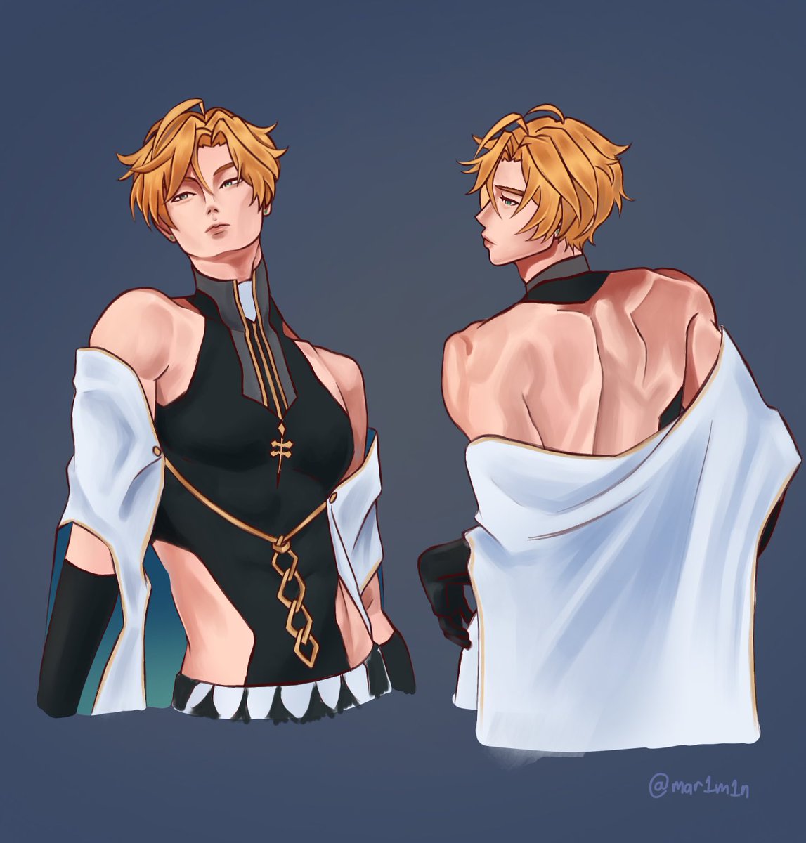 mar1m1n's tweet photo. For #satanweek26 day 7: outfit swap

Simeon’s outfit is just tooooooo attractive lawrd. Satanweek was so fun tysm lili 😔

#obeyme #obeymesatan https://t.co/oRZInekmya