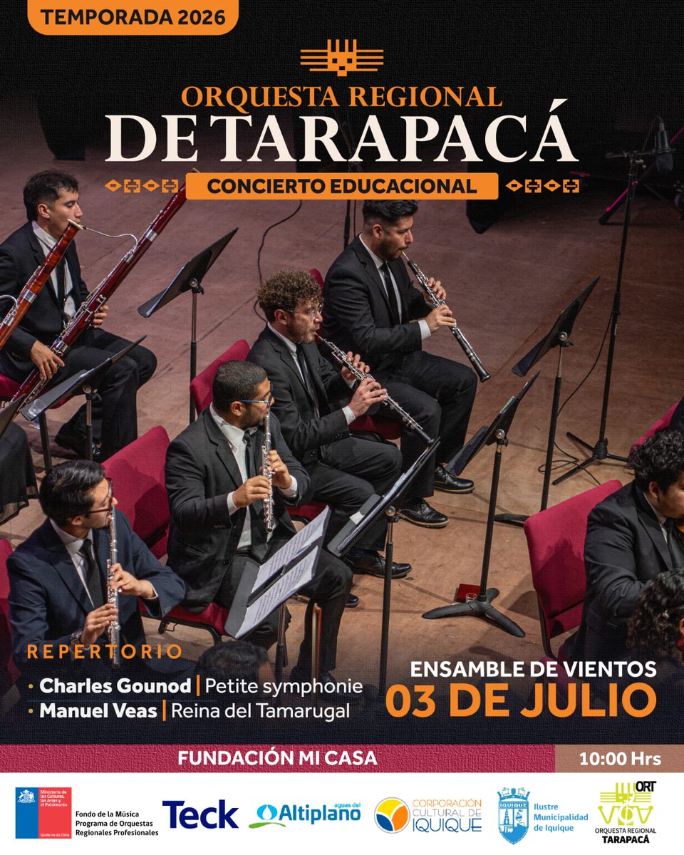 ORTarapaca's tweet photo. 03 julio  🎼 Concierto que nos encanta.   
Interpretar música para niños es muy motivador, mucho más cuando se trata de pequeños muy vulnerables.
Gracias 💓Fundación MI CASA por la oportunidad 
@culturas_cl @CulturaIquique @TeckChile @aguasaltiplano
@elsoldeiquique @PROESCENICA https://t.co/jOncqXTTMK