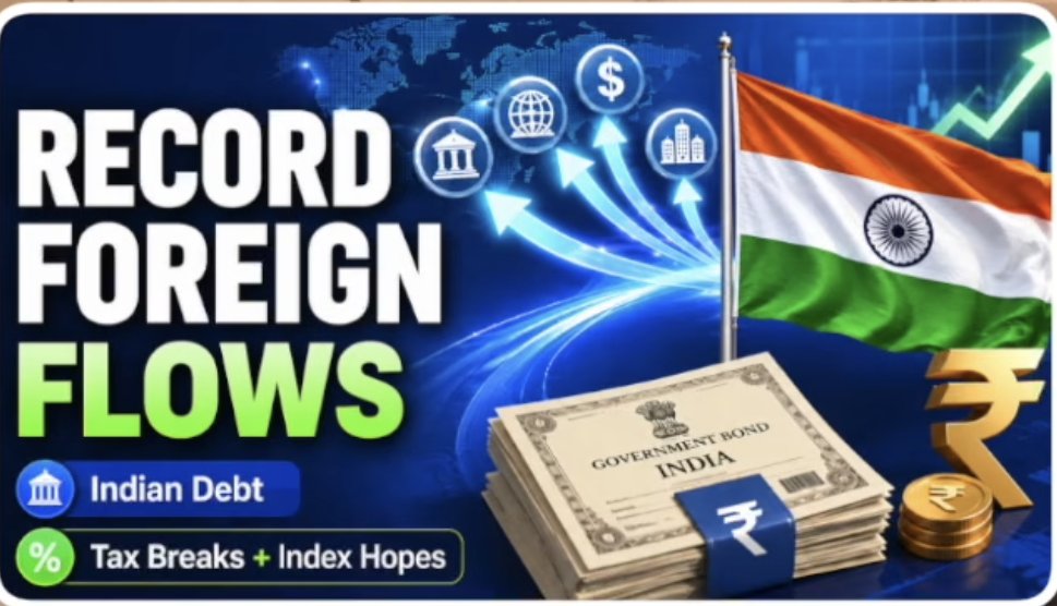 MoneyWithSuresh's tweet photo. Foreign Investments: Positive momentum is noted as foreign investors have poured roughly $3 billion into Indian bonds following recent tax benefits introduced by the government. https://t.co/McaS8ewkJJ