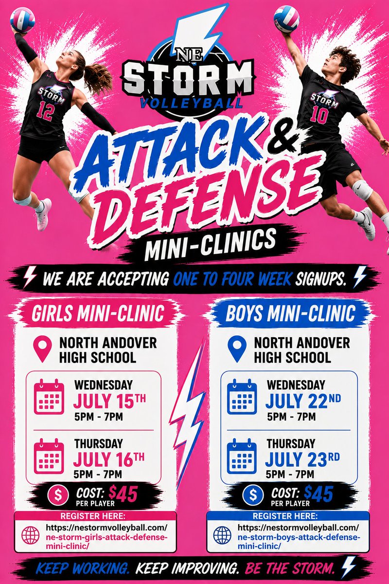 paulren6902's tweet photo. @nestormvball 
💥 Attack &amp; Defense Mini-Clinics
☀️ Summer Series Training
🔥 Train with experienced coaches.
🔥 Compete with dedicated athletes.
🔥 Build confidence and prepare for the upcoming season.  @NEStormBball https://t.co/BUivYJGG94
