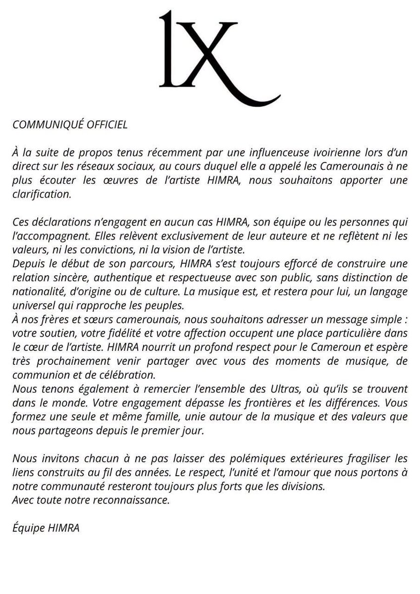 topdumoment1's tweet photo. 🚨 Le communiqué de l’équipe de Himra 🇨🇮 https://t.co/YuuGSmdNQX