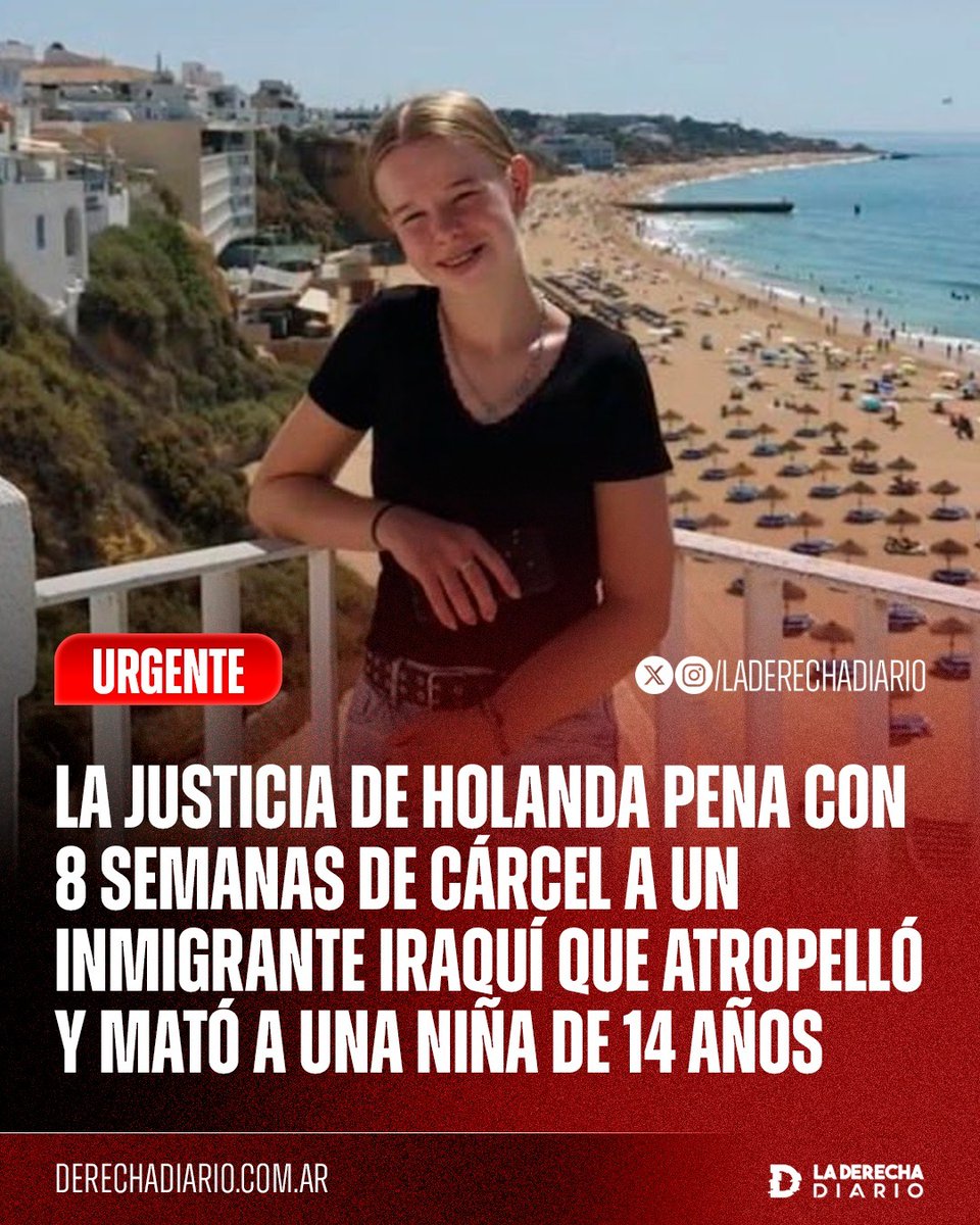 laderechadiario's tweet photo. 🚨🇳🇱🇮🇶 | EL PROGRESISMO MATA: La Justicia progresista de Holanda dictaminó solo ocho semanas de prisión para un refugiado de Irak que mató a Tamar Boes, una niña holandesa de 14 años, tras atropellarla con su auto mientras conducía mirando el teléfono en las rutas de Marken, para luego fugarse a Alemania dejándola morir en una zanja.
A su vez, la policía ocultó la condición de inmigrante del asesino afirmando a la madre que se trataba de un "alemán", con el deliberado objetivo de evitar "crear un momento Geert Wilders", en referencia al diputado derechista que lucha contra la inmigración masiva.
