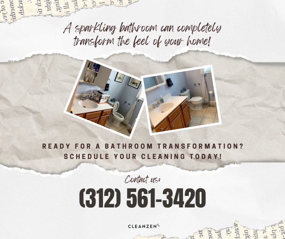 CleanzenChicago's tweet photo. ✨🧽A sparkling bathroom can completely transform the feel of your home!
📞 Ready for a bathroom transformation? Schedule your cleaning today!
#Bathroom #Transformation #Cleanzen #Chicago #Home #Sparkling #CleanzenChicago #SpotlessSurfaces #Professionals #DeepClean https://t.co/HQ6VQcrLfk