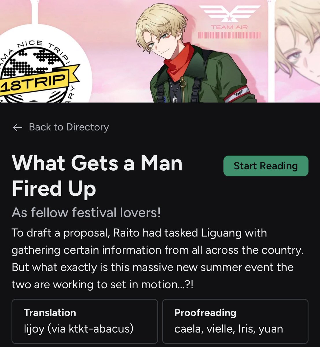 ktkt_abacus's tweet photo. 🧮 We’ve translated Raito’s Team Air SR card story alongside @tragicwisdom27! Special thanks to Iris, @plac11doe, @nijuuichigrams, and @yuan_puddle for PR 💕

https://t.co/F8suAdYqT4
#18TLip @18TRIP_EN https://t.co/Hlm3W75uCQ