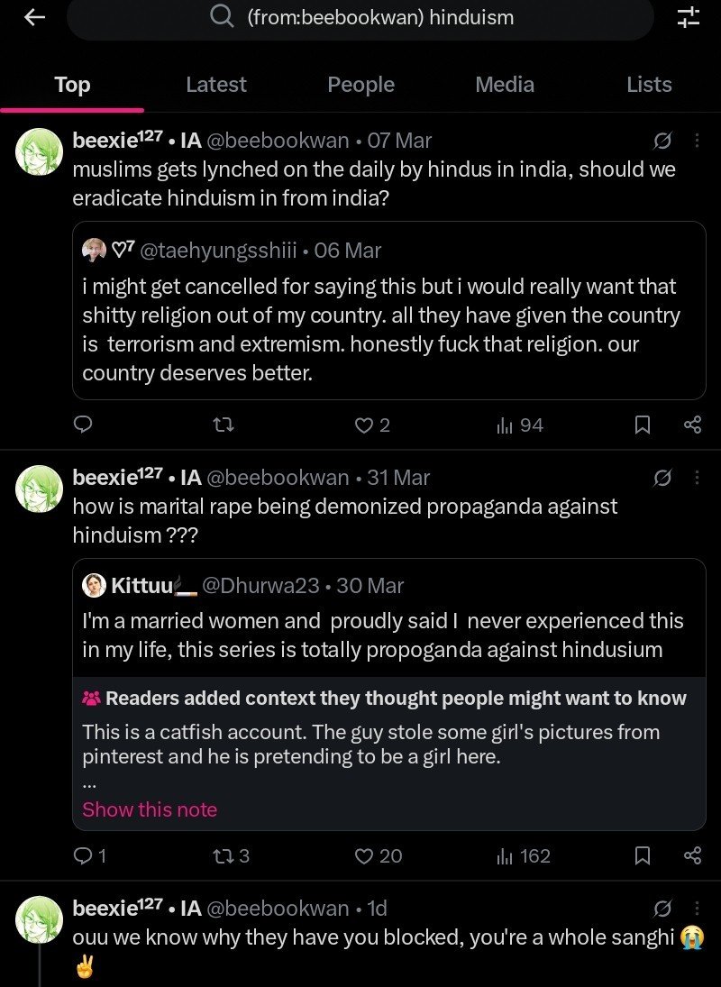 AgniVesa_07's tweet photo. Ohh my little innocent baby, how innocent she is, this evil guy doctored her posts 😂😂

Buddy, i've archived 70-80% paap of your mutual

She has literally asked to eradicate hinduism.

Comparing us with israel, calling for kashmir to be free from india and showing us as oppressors and what not

Aur haan tere paap bhi documented hain.
