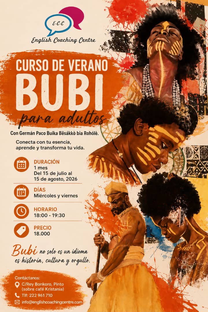 EnCoachingC_eg's tweet photo. ¿Te gustaría aprender una de las lenguas vernáculas de Guinea Ecuatorial? Este es el momento perfecto.
Una lengua que se aprende, una cultura que permanece. 🌍

Este verano, inscríbete en nuestros cursos de Bubi y Fa d’Ambô.

 Aprende. Conecta. Preserva.

📩 ¡Reserva tu plaza! https://t.co/z4ZAgDRgVk