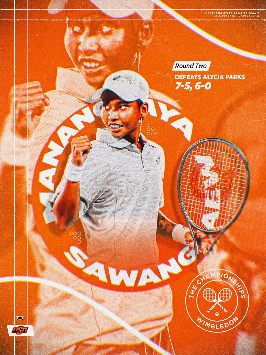 CowgirlTennis's tweet photo. MANANCHAYA SAWANGKAEW STRIKES AGAIN ⚡️

She takes down Alycia Parks, 7-5, 6-0, to seal her place in the third round of Wimbledon.

#GoPokes https://t.co/QTRpgZ5us1