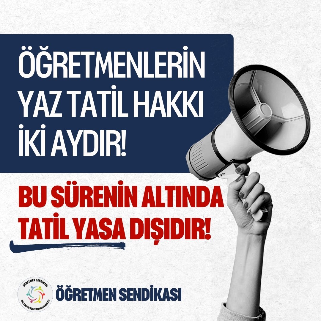 ogretmensendika's tweet photo. Özel okullarda çalışan öğretmenlerin yaz tatili hakkı iki aydan az olamaz. Bu husus, Millî Eğitim Temel Kanunu ve ilgili yönetmeliklerde açıkça düzenlenmiştir. Yaz tatili bölünemez ve öğretmenlere kesintisiz olarak kullandırılmak zorundadır. Bu hak kullandırılmadan yapılacak her türlü seminer, eğitim ve benzeri faaliyet hukuka aykırıdır.

Öğretmenlerin yaz tatili hakkının yalnızca İş Kanunu hükümlerine göre belirlendiği yönündeki iddialar doğru değildir. 5580 sayılı Özel Öğretim Kurumları Kanunu’nun 14. maddesi uyarınca, kanunda hüküm bulunmayan hususlarda resmî öğretim kurumlarında uygulanan mevzuat esas alınır. Bu nedenle öğretmenlerin yaz tatiline ilişkin hakları değerlendirilirken Millî Eğitim mevzuatı da dikkate alınmak zorundadır. 

Özel öğretim kurumlarını uyarıyoruz!
Öğretmenleri yaz tatili haklarından mahrum bırakmaya ve hukuka aykırı şekilde çalıştırmaya yönelik her türlü girişimin karşısında sendikamızı bulacaktır. Öğretmenlerin yasal haklarını sonuna kadar savunacağız.