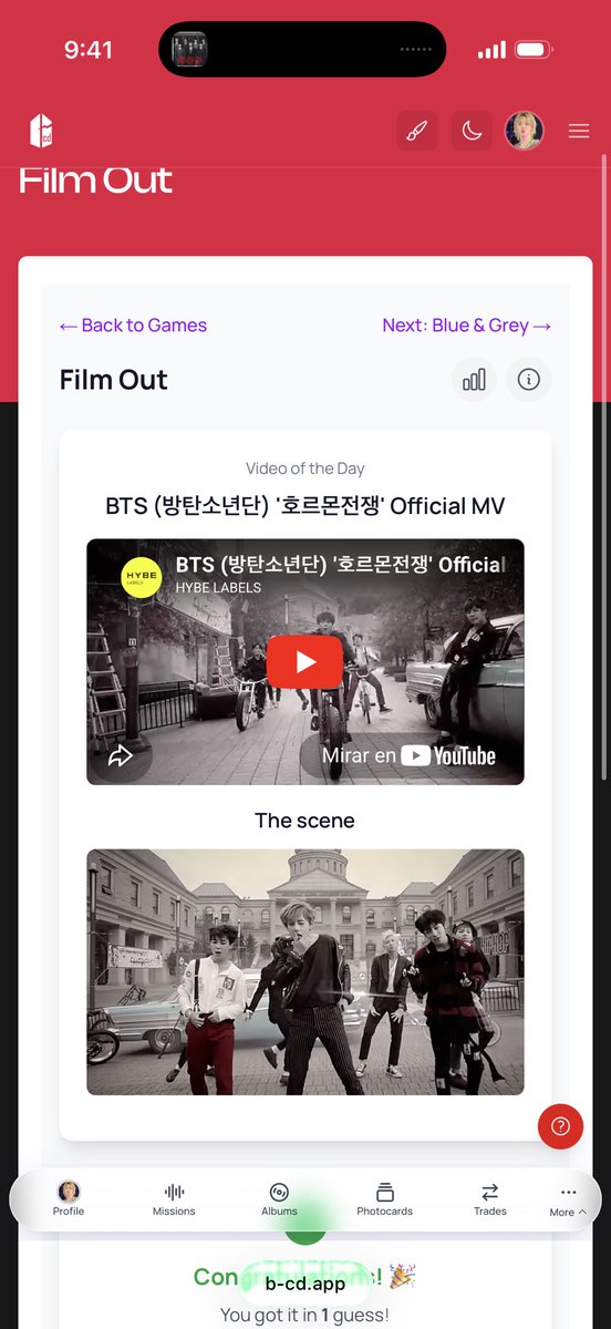 cpymaef's tweet photo. Hola comparto mis resultados de los juegos de https://t.co/xJ4C4fELbu app 💜🎉
BTS Heardle: "STOP (Lollapalooza ver.)"
Film Out: 호르몬전쟁' Official MV
Blue & Grey: JIMIN
So 4 More:
#bcdapp
#bcdheardle
#filmout
#blueandgrey
#So4more
#TakeTwo https://t.co/lTB8Ud28xX