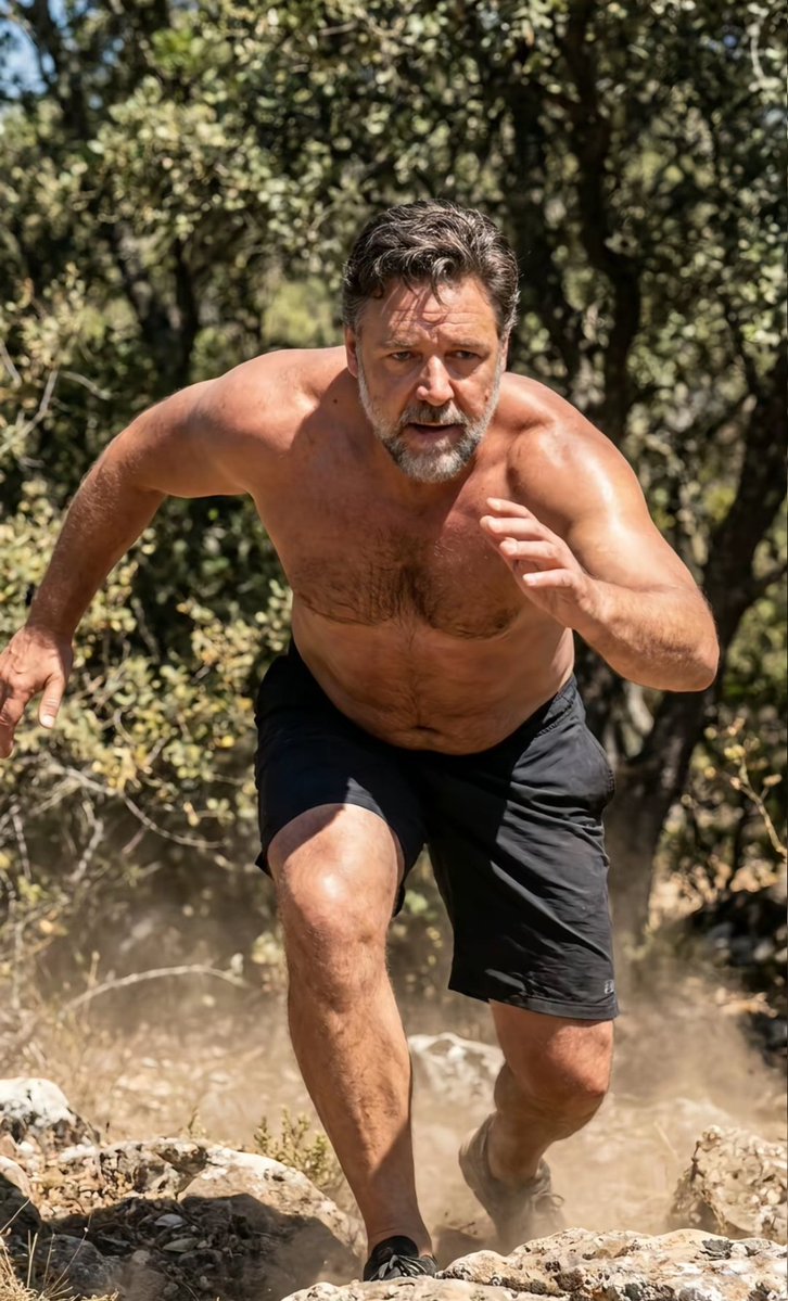 Realcrowe22's tweet photo. Maximus intensity! 💪🔥 Incredible to see Russell Crowe's legendary work ethic and elite training dedication out in the rugged terrain. Follow our independent community and cinematic history updates! 👇 #RussellCrowe #FitnessMotivation #WarriorMindset #BehindTheScenes https://t.co/l3MDR82X37