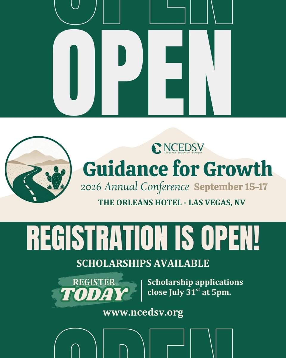 NCEDSV's tweet photo. It's that time of year! Registration for our annual conference is officially OPEN!

Register today to reserve your spot.

Click the link below to learn more, register and apply for a scholarship. https://t.co/DXfkxX30sx

#NCEDSV https://t.co/BNdwUgMGUr