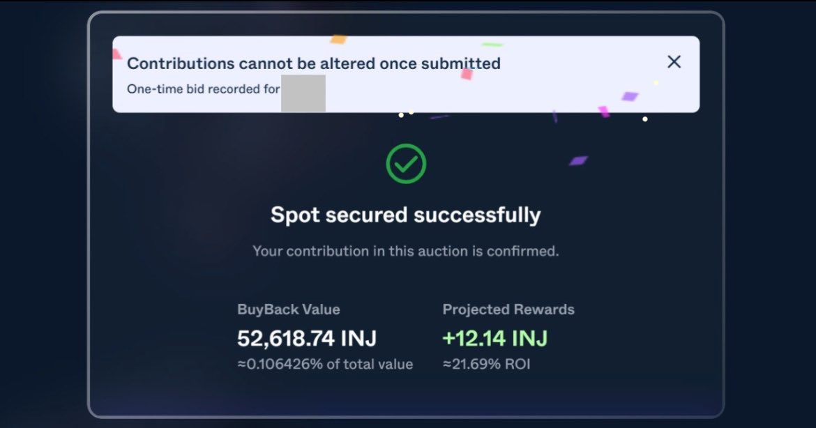 John_dgreatestt's tweet photo. The highly anticipated $INJ buyback went live few hours ago.

And as usual it, spots were filled up immediately.

I didn’t max out my spot this time, how many did $INJ did you commit? https://t.co/j1v0uXI3Jg
