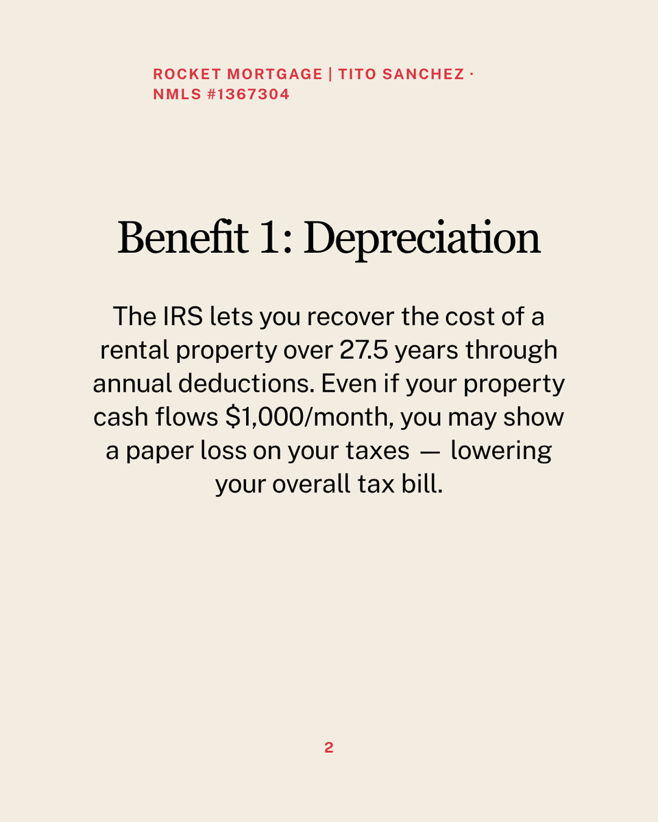 TitoSanchez14's tweet photo. 3 real estate tax benefits most investors miss.

Depreciation. Mortgage interest deduction. 1031 exchange.

Swipe for how each one works. https://t.co/3zFCDYCXyQ